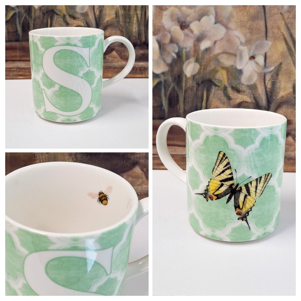 Lenox Butterfly Meadow 'S' Monogram Green and White by Louise Le Luyer Mug
